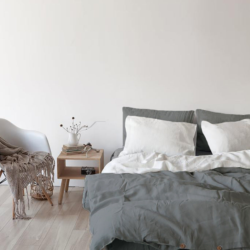 Linen four-piece set Nordic style solid colour washed antibacterial bed linen bed sheet quilt cover bedding three-piece set
