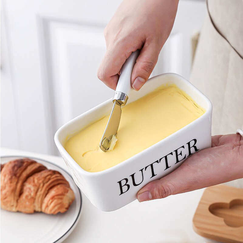 Ceramic Butter Boxes Dishes Cans Cheese Trays Vertical Containers Kitchen Food Storage Containers with Round Wooden Covers