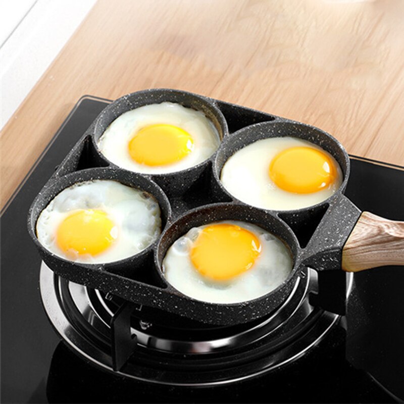 4 Hole Omelet Pan Frying Pot Thickened Nonstick Egg Pancake Steak Cooking Pan Hamburg Bread Breakfast Maker Induction Cookware