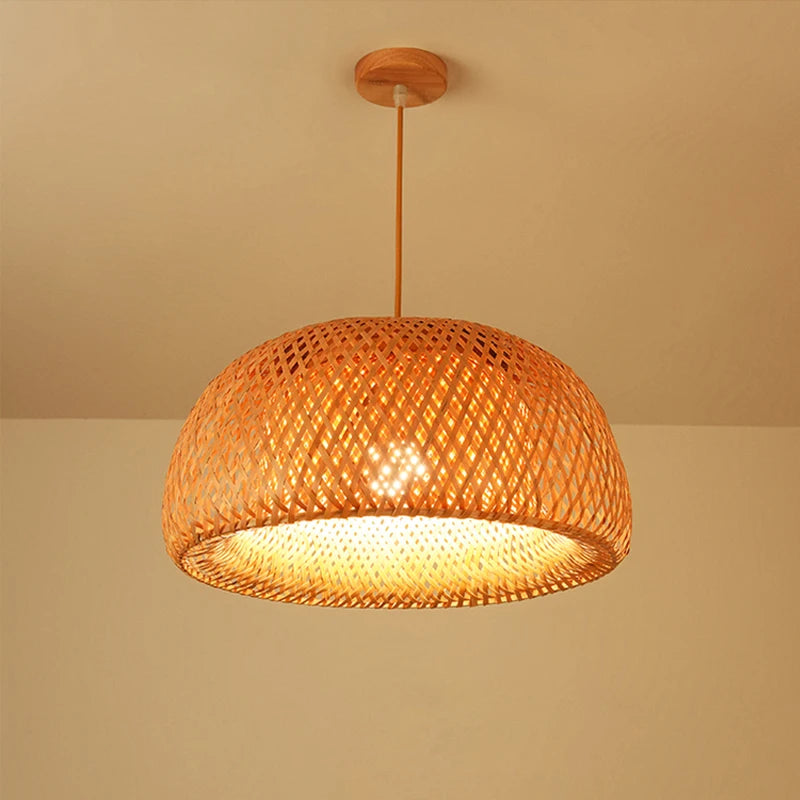 Bamboo Pendant Lamp Restaurant Bamboo Vine Lampshade Chandeliers Pendant Lights Handmade Natural Rattan Wicker E27 LED