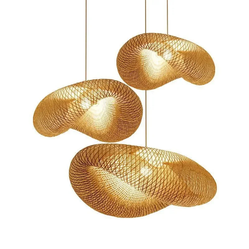 Bamboo Pendant Lamp Restaurant Bamboo Vine Lampshade Chandeliers Pendant Lights Handmade Natural Rattan Wicker E27 LED