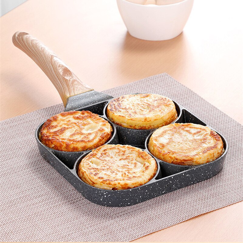 4 Hole Omelet Pan Frying Pot Thickened Nonstick Egg Pancake Steak Cooking Pan Hamburg Bread Breakfast Maker Induction Cookware