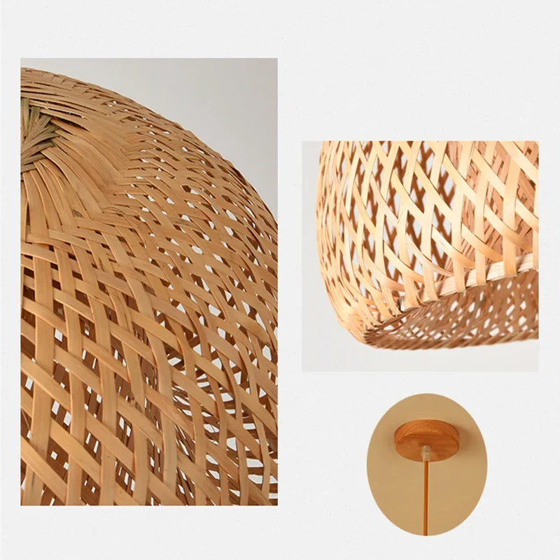 Bamboo Pendant Lamp Restaurant Bamboo Vine Lampshade Chandeliers Pendant Lights Handmade Natural Rattan Wicker E27 LED