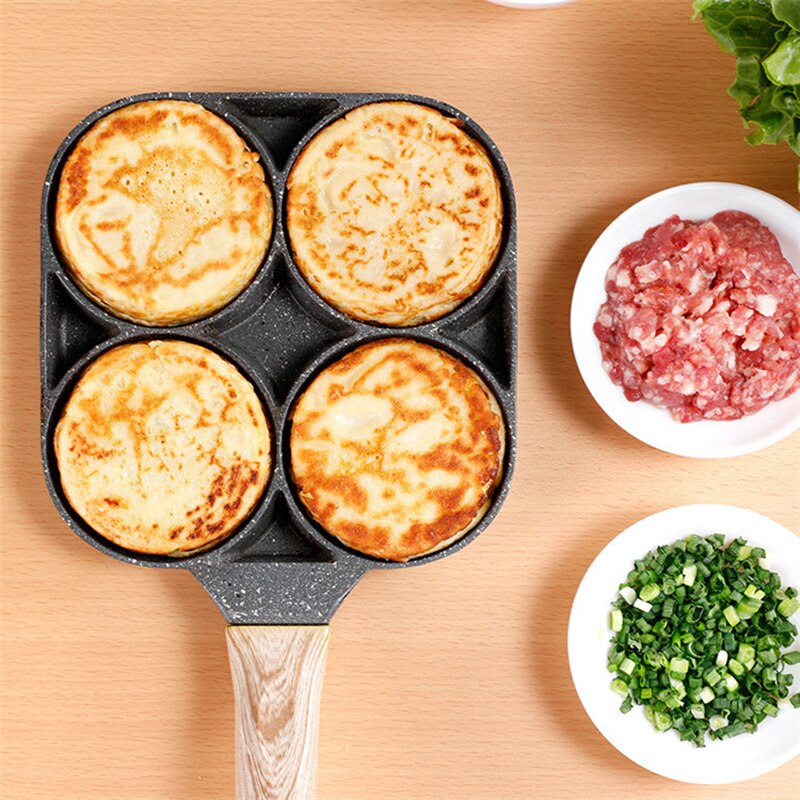 4 Hole Omelet Pan Frying Pot Thickened Nonstick Egg Pancake Steak Cooking Pan Hamburg Bread Breakfast Maker Induction Cookware