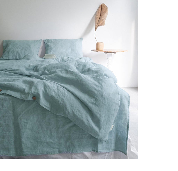 Linen four-piece set Nordic style solid colour washed antibacterial bed linen bed sheet quilt cover bedding three-piece set