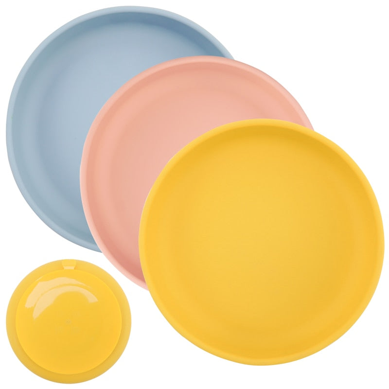 100% Food Safe Approve Silicone Children's Tableware Fashionable Round Food Plates Waterproof Training Bowl Baby Accessories