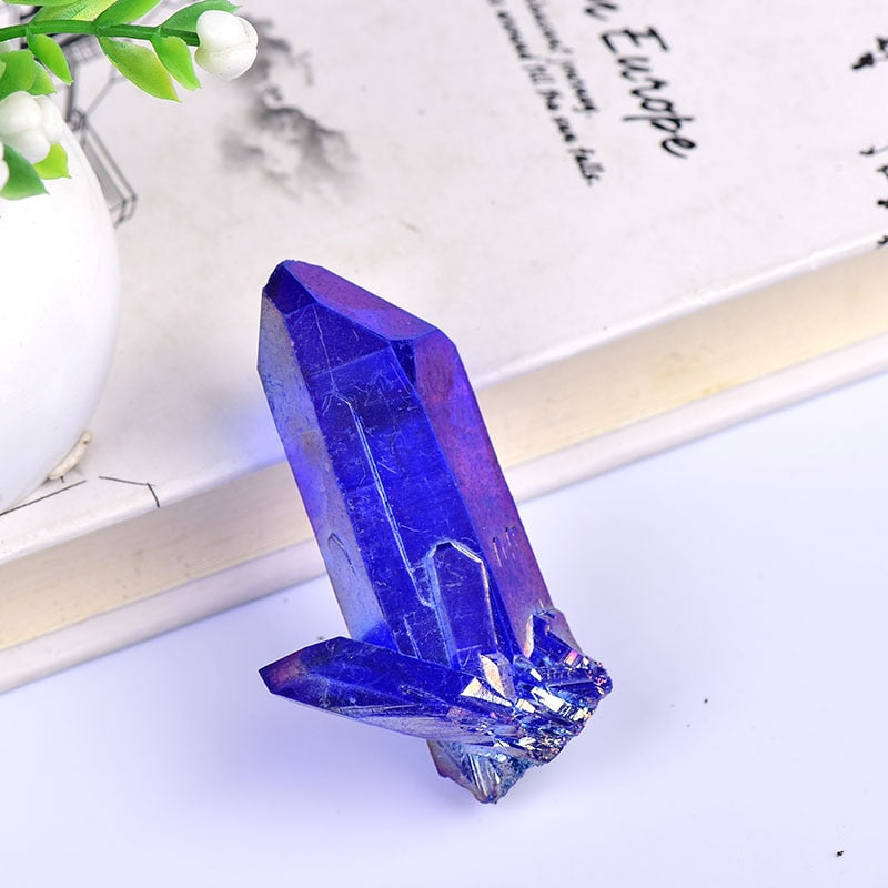 100% Natural Crystal Quartz Electroplated Colourful Column Reiki Mineral Ore Or Ornaments Aquarium Home Décor Healing Stone 1PC