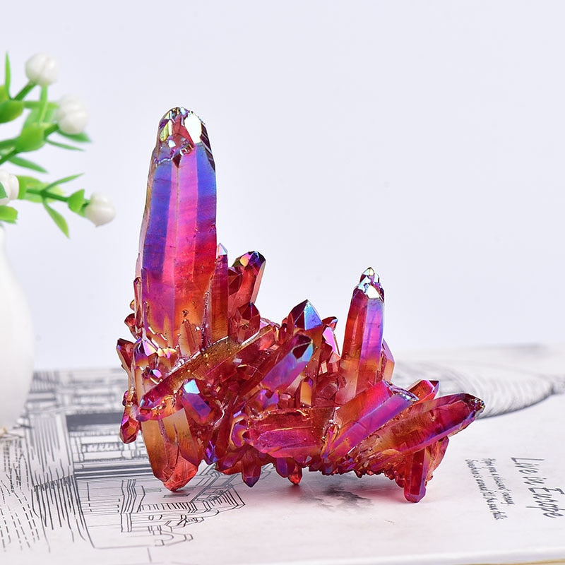 100% Natural Crystal Quartz Electroplated Colourful Column Reiki Mineral Ore Or Ornaments Aquarium Home Décor Healing Stone 1PC