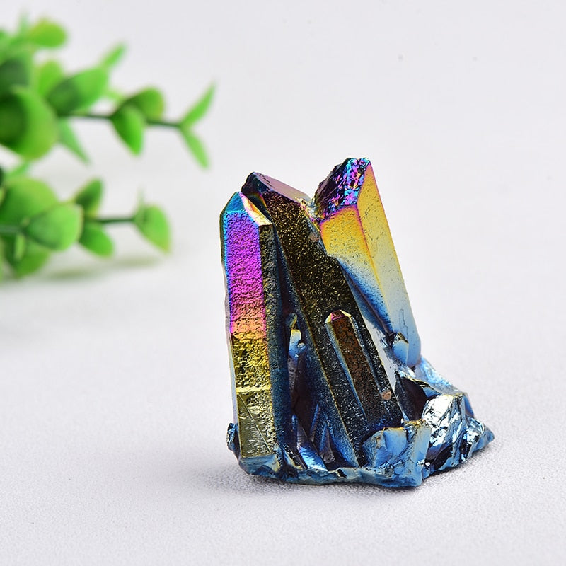 100% Natural Crystal Quartz Electroplated Colourful Column Reiki Mineral Ore Or Ornaments Aquarium Home Décor Healing Stone 1PC