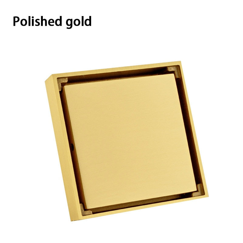 100% Solid Brass Square Bathroom Shower Floor Drain Tile Insert Invisible Water Filter Black Gold Chrome Nickel Brushed