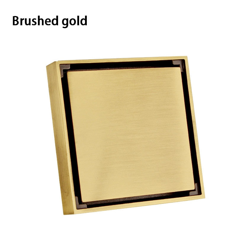 100% Solid Brass Square Bathroom Shower Floor Drain Tile Insert Invisible Water Filter Black Gold Chrome Nickel Brushed