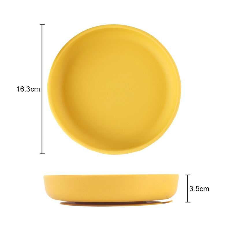 100% Food Safe Approve Silicone Children's Tableware Fashionable Round Food Plates Waterproof Training Bowl Baby Accessories