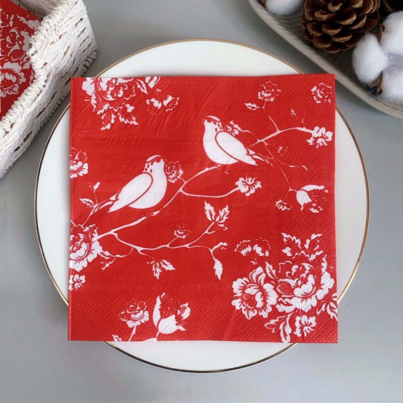 20Pcs/Bag Napkins Paper Butterfly Floral Birds Decoupage Napkin Paper Tissue for Xmas Wedding Décor Party Table Supplies