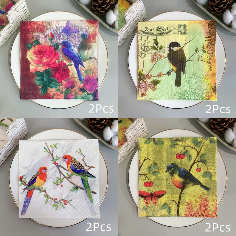 20Pcs/Bag Napkins Paper Butterfly Floral Birds Decoupage Napkin Paper Tissue for Xmas Wedding Décor Party Table Supplies