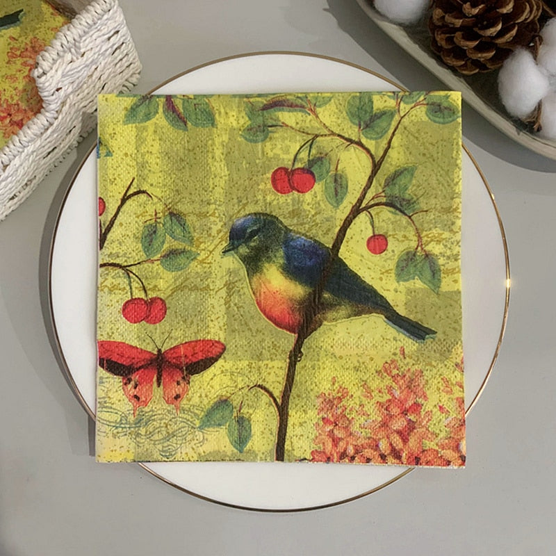 20Pcs/Bag Napkins Paper Butterfly Floral Birds Decoupage Napkin Paper Tissue for Xmas Wedding Décor Party Table Supplies