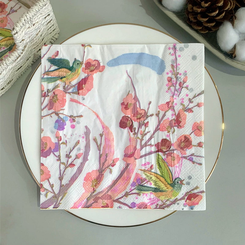 20Pcs/Bag Napkins Paper Butterfly Floral Birds Decoupage Napkin Paper Tissue for Xmas Wedding Décor Party Table Supplies