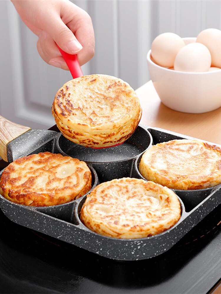 4 Hole Omelet Pan Frying Pot Thickened Nonstick Egg Pancake Steak Cooking Pan Hamburg Bread Breakfast Maker Induction Cookware